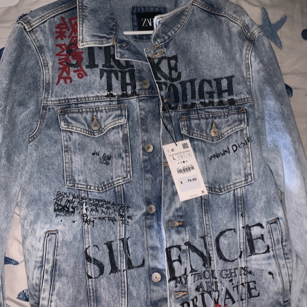 zara graphic denim jacket